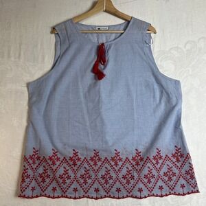Rockmans Top Womens Small Striped Blue Red Embroidered Tassel Sleeveless